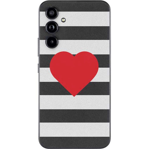 Black And White Striped Heart Galaxy A54 5G Skin